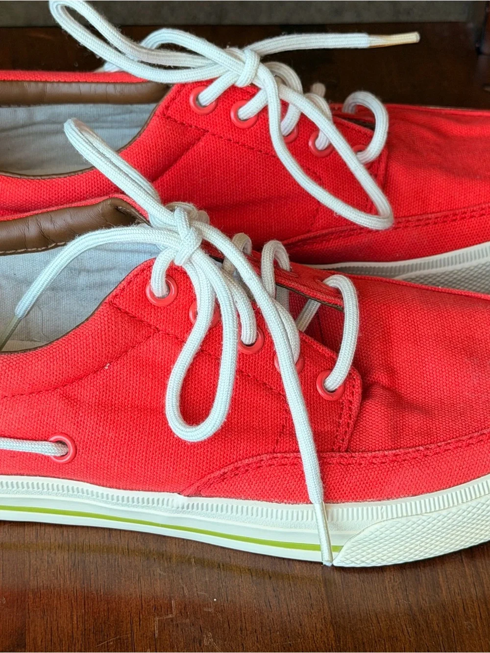 Polo by Ralph Lauren Tomato Red Canvas Lace-Up Boat Sneakers